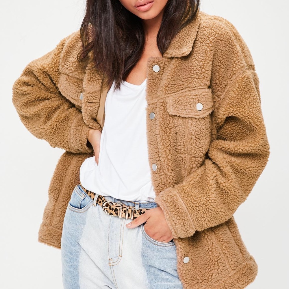 Missguided Tan Oversized Borg Trucker Jacket